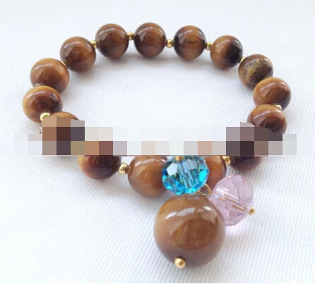 

free shipping 00942 perfect round tiger eye & crystal bracelet