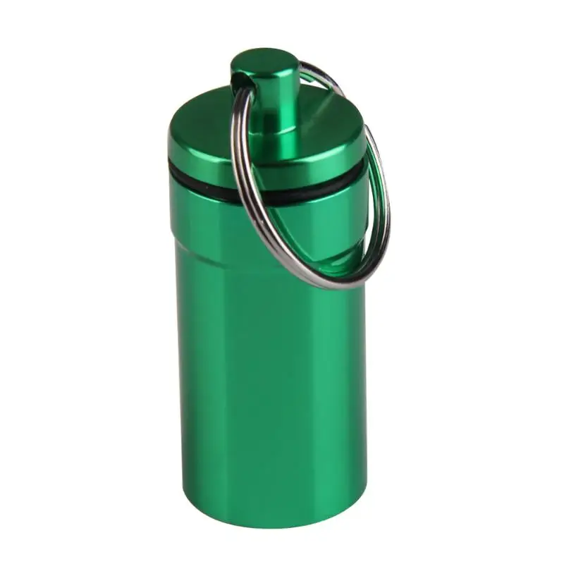 Мини алюминиевая водонепроницаемая коробка для таблеток, брелок для ключей, медицинский чехол, контейнер для путешествий, переносные бутылки для лекарств - Цвет: Зеленый