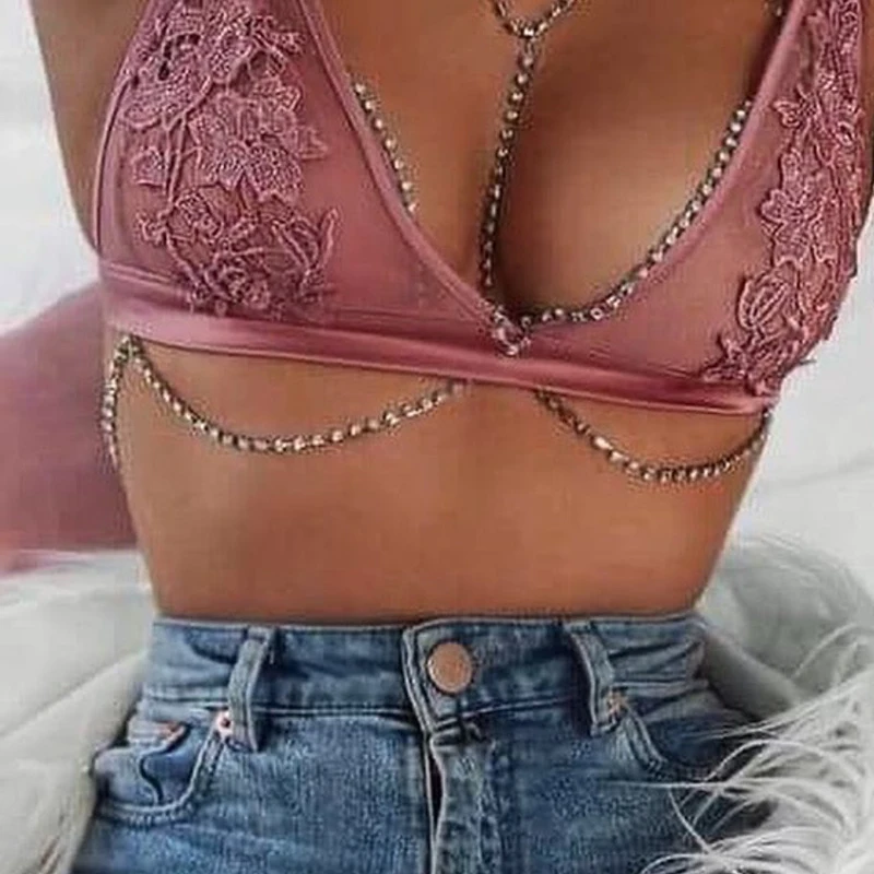

Sexy Bikini Rhinestone Body Chain Women Body Jewelry Chain Bra Body Harness Sexy Halter Chain Fashion Jewelry