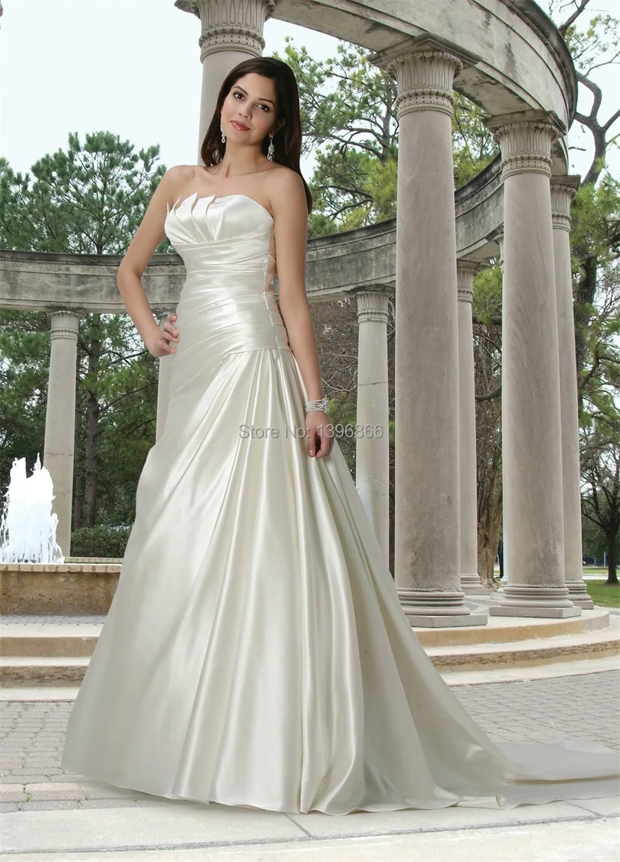 Free Shipping Fashionable Plain Strapless Wedding Dress 2014