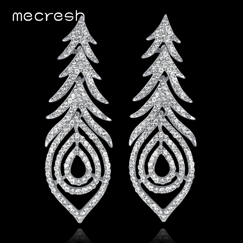 

Mecresh Silver/Gold Color Bridal Long Earrings Leaves-shape Crystal Wedding Party Hanging Earrings Jewelry Accessories MEH947