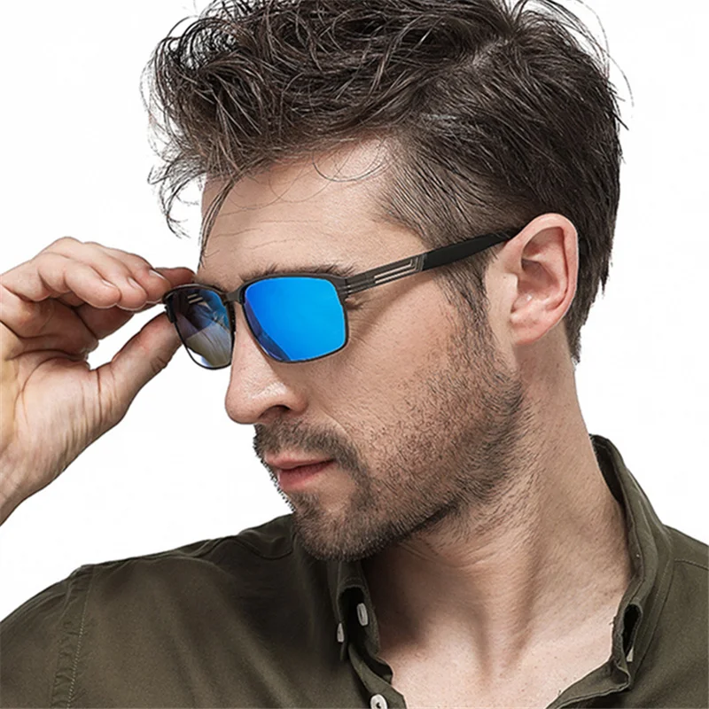 Мужские поляризованные солнцезащитные очки высокого качества алюминиевая магниевая рамка квадратный солнцезащитный крем внутренний синий Flm мужские очки для вождения зеркало