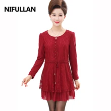 NIFULLAN 5XL плюс Размер Женская Кружевная футболка модная Элегантная туника-безрукавка для мамы Топы с длинным рукавом Повседневные женские пуловеры