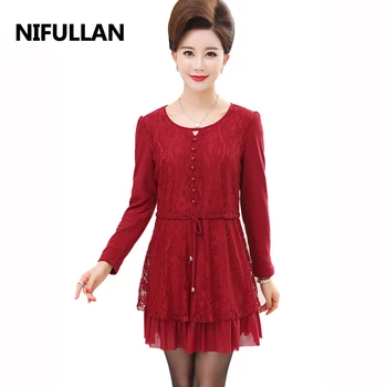 

NIFULLAN 5XL Plus Size Women Lace T-shirt Fashion Elegant Mother Bottom Tunic Tee Tops Long Sleeve Casual Female Pullovers
