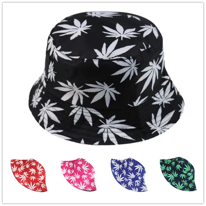 

Maple Leaf Print Fisherman Hat Sun Hats Outdoor Sunshade Couple Boonie Cap Hip Hop Summer Beach Style Unisex Women Men 6 Colors