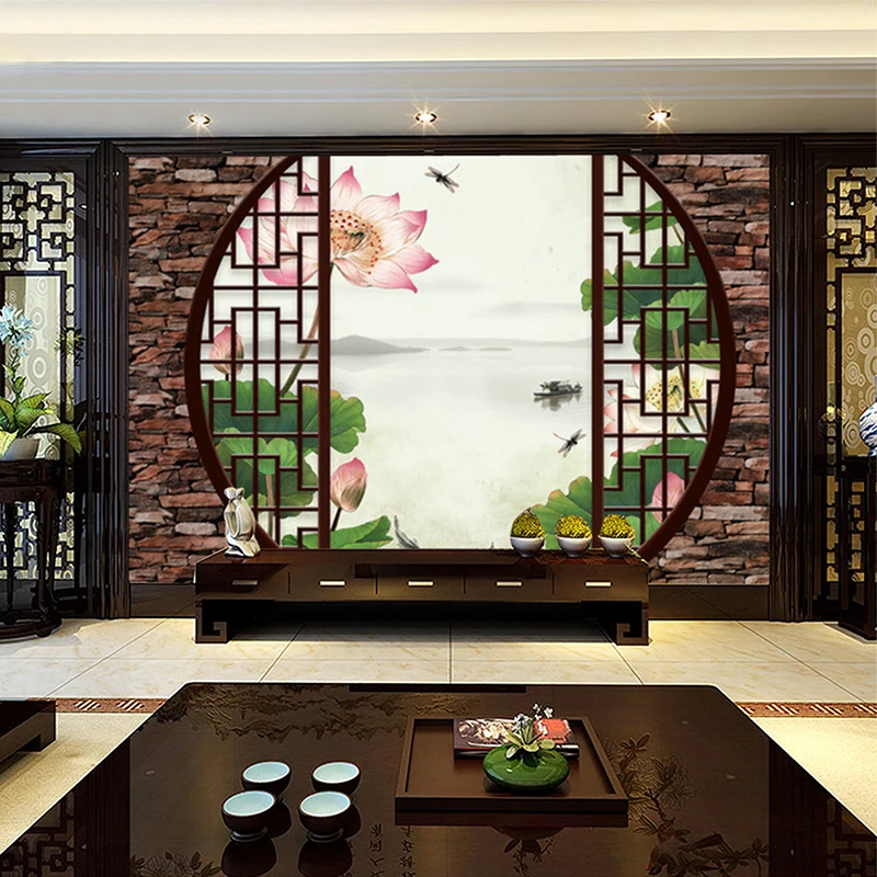 Wallpapers Youman Custom 3d mural wallpaper non-woven Chinese style Retro 3D Windows Lotus pond living room bedroom wall murals Wallpapers Youman Custom 3d mural wallpaper non-woven Chinese style Retro 3D Windows Lotus pond living room bedroom wall murals
