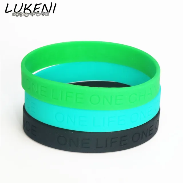 Lukeni 1pc One Life Chance Silicone Wristband Engraved Bangles Lukeni 1pc One Life Chance Silicone Wristband Engraved Bangles Black Blue Green Rubber Bracelets