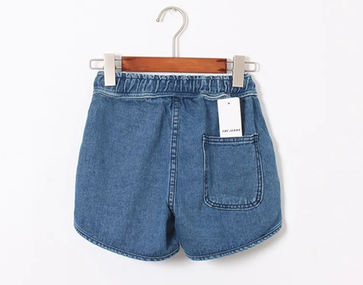 Короткие женские джинсы в Корейском стиле, повседневные синие свободные короткие джинсовые шорты с эластичной резинкой на талии, женские джинсовые шорты размера плюс