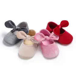 Обувь для маленьких девочек блеск мягкая подошва цветок лук обувь для новорожденных первые ходоки бантом Высокое качество обувь для