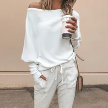 Womens Sweatshirts Fashion Off Shoulder Top Woman Knitted Loose Batwing Sleeve Spring Autumn K-pop Pullovers Female Streetwear Womens Sweatshirts Fashion Off Shoulder Top Woman Knitted Loose Batwing Sleeve Spring Autumn K-pop Pullovers Female Streetwear