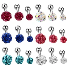 3 шт./лот, стальные серьги Orelha для пирсинга с кристаллами, серьги-гвоздики в виде шара, серьги-гантели, сексуальные женские серьги в виде раковины, хрящевая спираль, ювелирные изделия для пирсинга