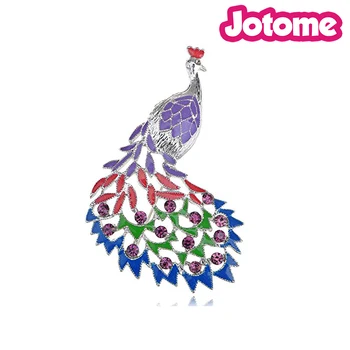 

100pcs a lot Synthetic purple Crystal Colorful Rhinestone Peacock Bird Feather Brooch Pin