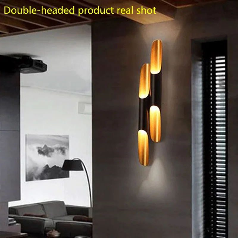 Baratos Vintage lámpara de pared creativa en forma de bambú personalidad Bar lámpara de pared café comedor dormitorio mesita de noche lámpara de pared de metal biselado