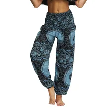 Штаны Для Йоги Женские повседневные свободные хиппи Йога тайские гарем Дамские Брюки Смок Талия Бохо фестиваль хиппи Йога район бег фитнес