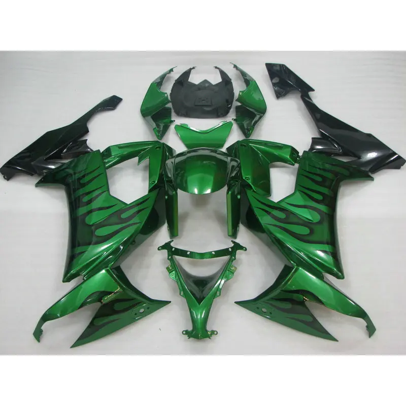 Professional factory ABS motorcycle fairing for Kawasaki ZX 10R 2008 2009 2010 black flame in green Fairings Ninja ZX10R 08-10