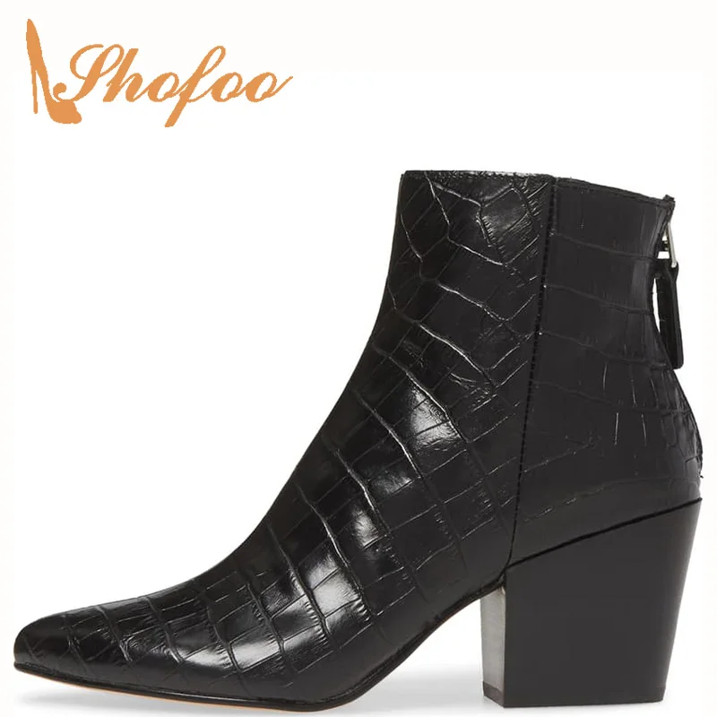 

Black Snakeskin Woman Boots Ankle Zipper High Square Heels Pointed Toe Novelty Sexy Mature Spring/Autumn 2021 Large Size 33 37