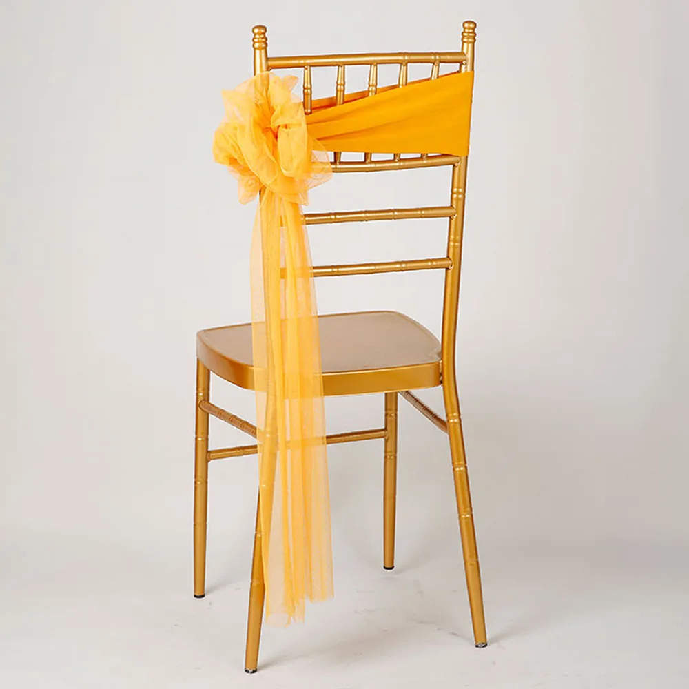 50 шт./партия красный/розовый/синий/белый муслиновый бант на стул пояс стрейч спандекс стул лента для свадебной вечеринки церемония украшение для банкета - Цвет: gold yellow