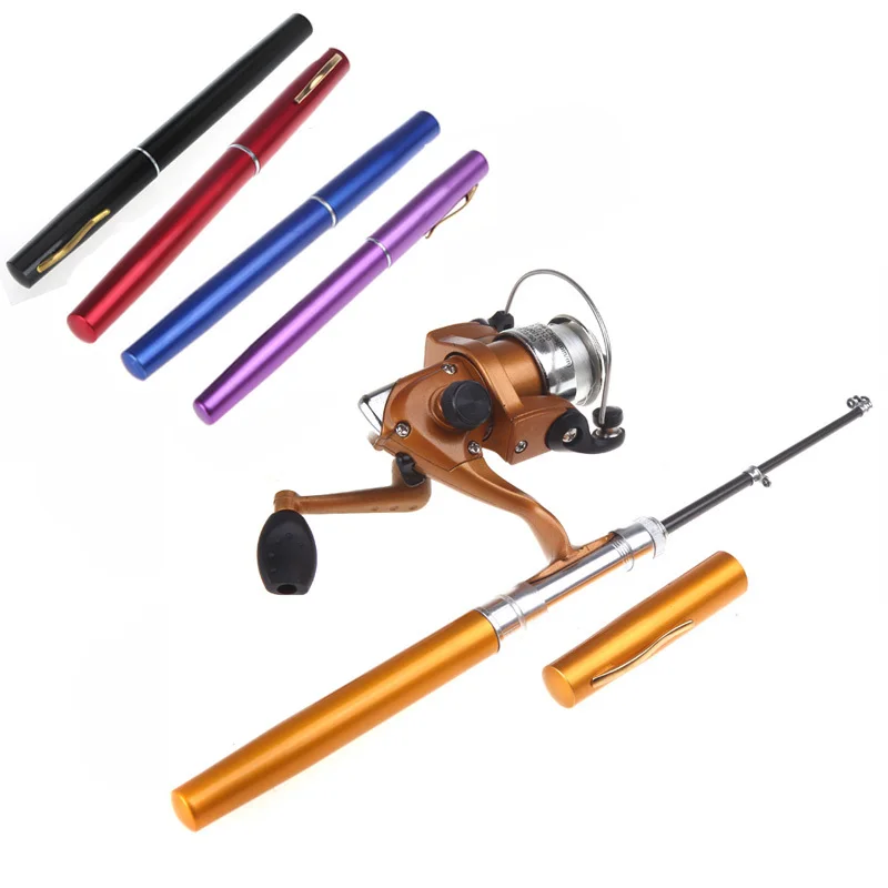 

Pesca Rod Combo Portable Pen Shape Aluminum Alloy Fishing Rod Pole Baitcasting Rods 2B Fishing Reel Wheel Combos + Fishing Line