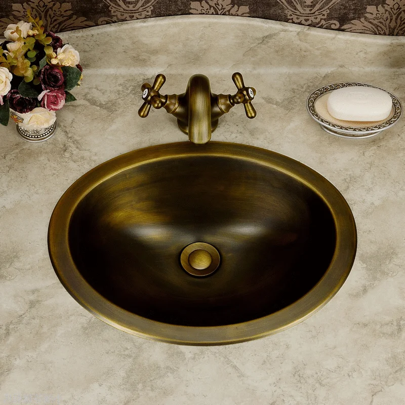 

Copper under counter basin oval washbasin European antique bronze basin antique copper basin copper washbasin LO612439