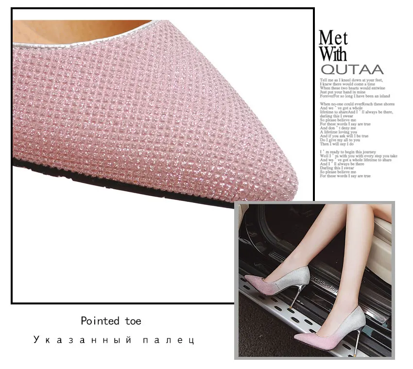 QUTAA/ г. Женские туфли-лодочки модная женская обувь на тонком высоком каблуке Универсальные женские туфли-лодочки с острым носком из искусственной кожи размер 34-43