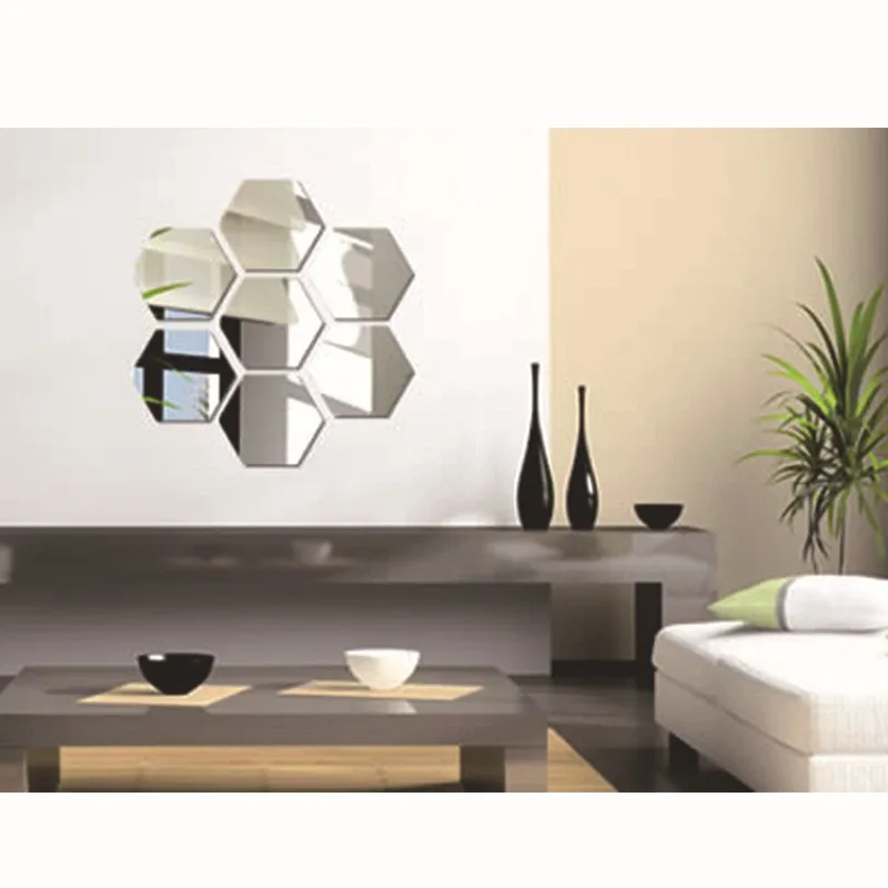 Funlife(TM) Геометрическая Шестигранная Зеркальная Наклейка на стену, 16x18 см 7 шт. Экстра большой DIY домашний декор, увеличение гостиной, съемная безопасность