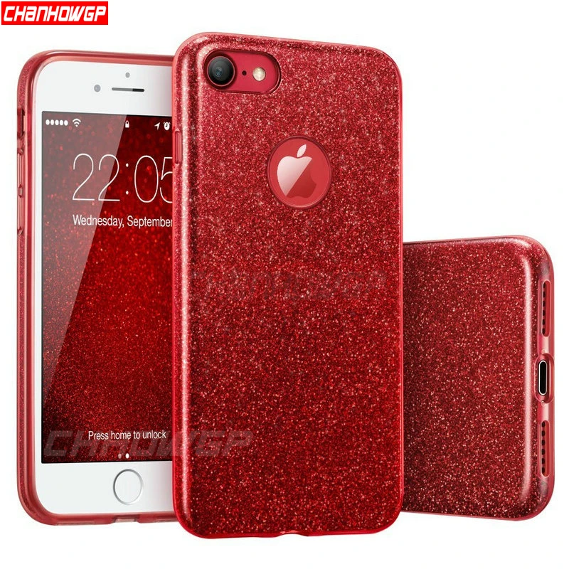 3 слоя роскошный блестящий силиконовый чехол для iPhone XS Max XR X 5 5S 6 6s 7 8 plus Мягкий из