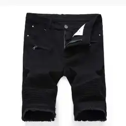 По колено короткие Для мужчин S отверстие джинсы летние прямые Повседневное Лидер продаж рваные Для мужчин Мотобрюки бермуды masculina Рваные