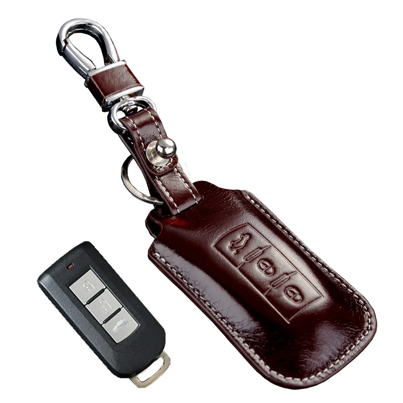 Кожаный Брелок Обложка для Mitsubishi Outlander LancerEX ASX RVR MONTERO Pajero Sport Автозапуск Smart Remote Дело Key Holder