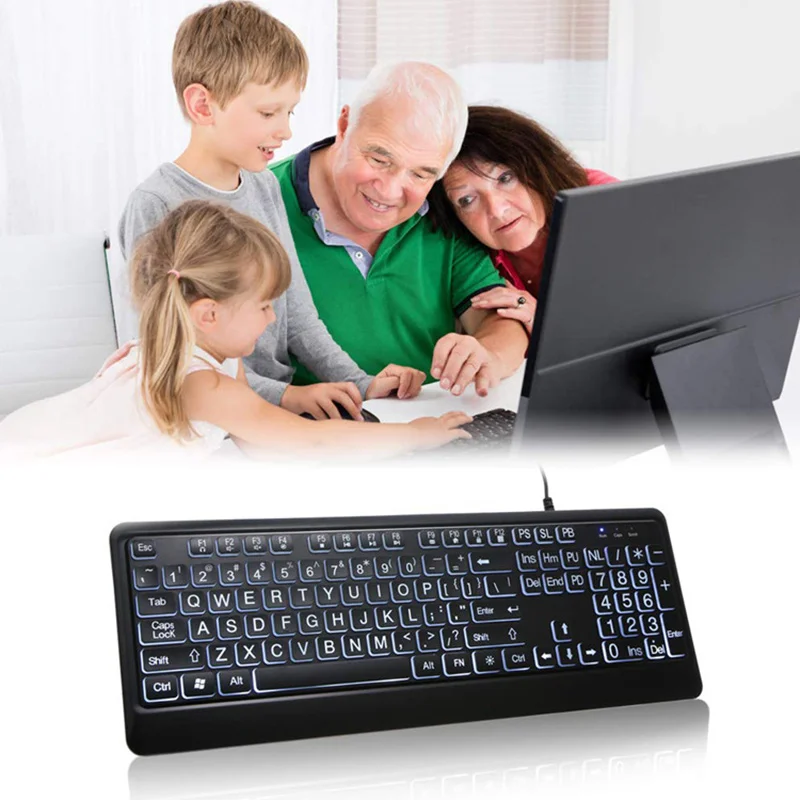 

Keyboard 104 Key USB Interface Large Print Backlit For Tablet PC Backlight Wired Keyboards Large Type Mechanical Gaming Keyboard