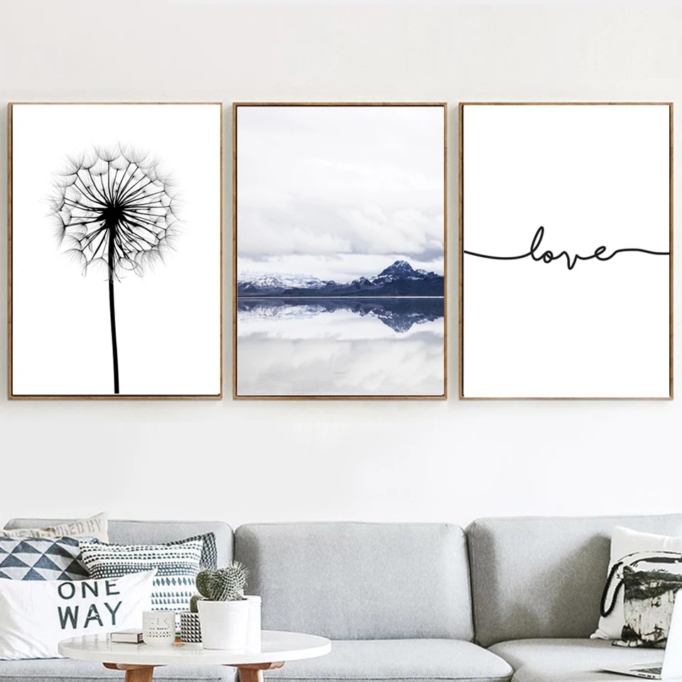 Dandelion-Seascape-Love-Wall-Art-Canvas-Painting-Nordic-Posters-And-Prints-Black-White-Wall-Pictures-For