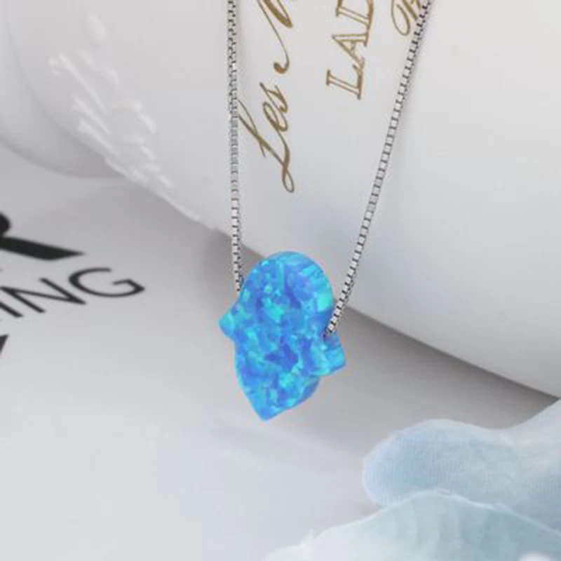 Qevila hamsa hand Necklaces Fashion Blue Opal Crystal Pendant Necklace for Women  Long Chain Necklace Jewelry (7)
