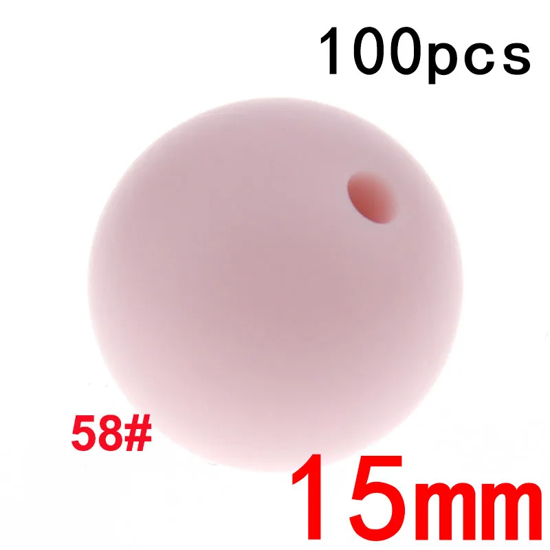 58quartz pink Fkisbox 100PC силиконовый Прорезыватель Beads15MM шарики Силиконовые Прорезыватели для зубов бусины Diy прорезиненное Силиконовое ожерелье для прорезывания зубов бусина Bpa бесплатно для кормления ребенка - Цвет: 58quartz pink