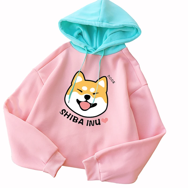  Autumn Winter Pullover Women Fleece Kawaii Cartoon Shiba Inu Sweatshirt Hoodies Fashion Casual Hara