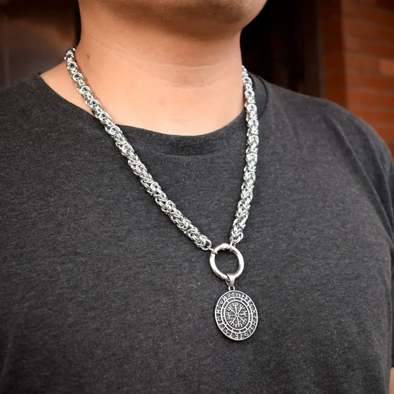 

SanLan 8mm stainless steel chain Norse, Pagan, Viking Runes Vegvisir Compass necklace gift for him