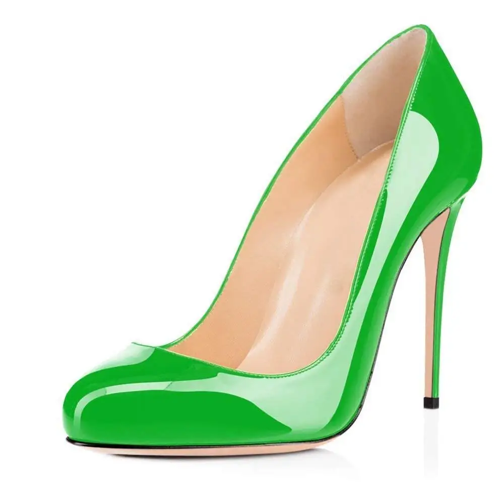 Kmeioo/вечерние туфли-лодочки на шпильке с круглым носком, без шнуровки, на высоком каблуке 4,7 дюйма, классические туфли-лодочки на тонком каблуке, 12 см, большие размеры, US5-15, офисные туфли - Цвет: Green