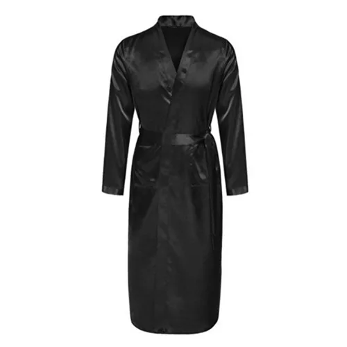 Men's Cozy V-Neck Silk Rayon Robe Black