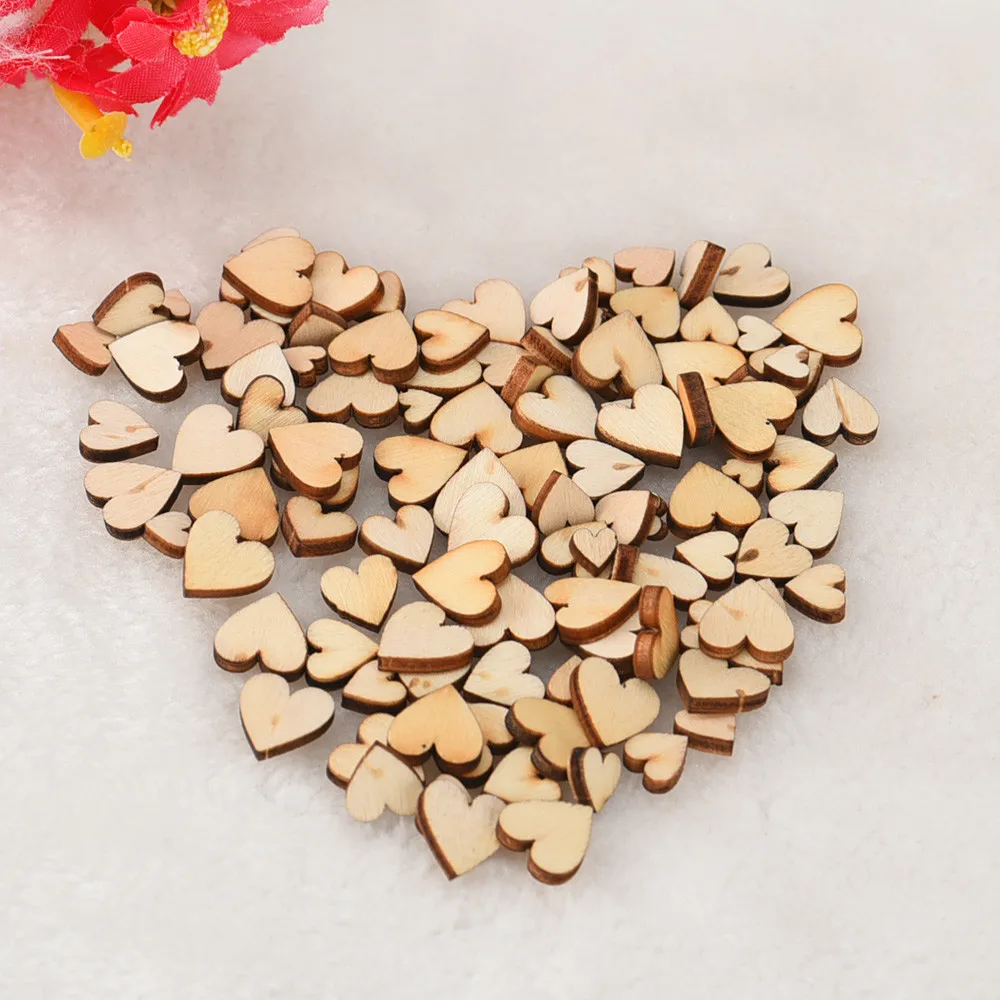 

00pcs/pack Cute 4 Sizes Mixed Love Heart Shape Wedding Table Scatter Decor Rustic Wooden Wedding Decoration Buttons #YY