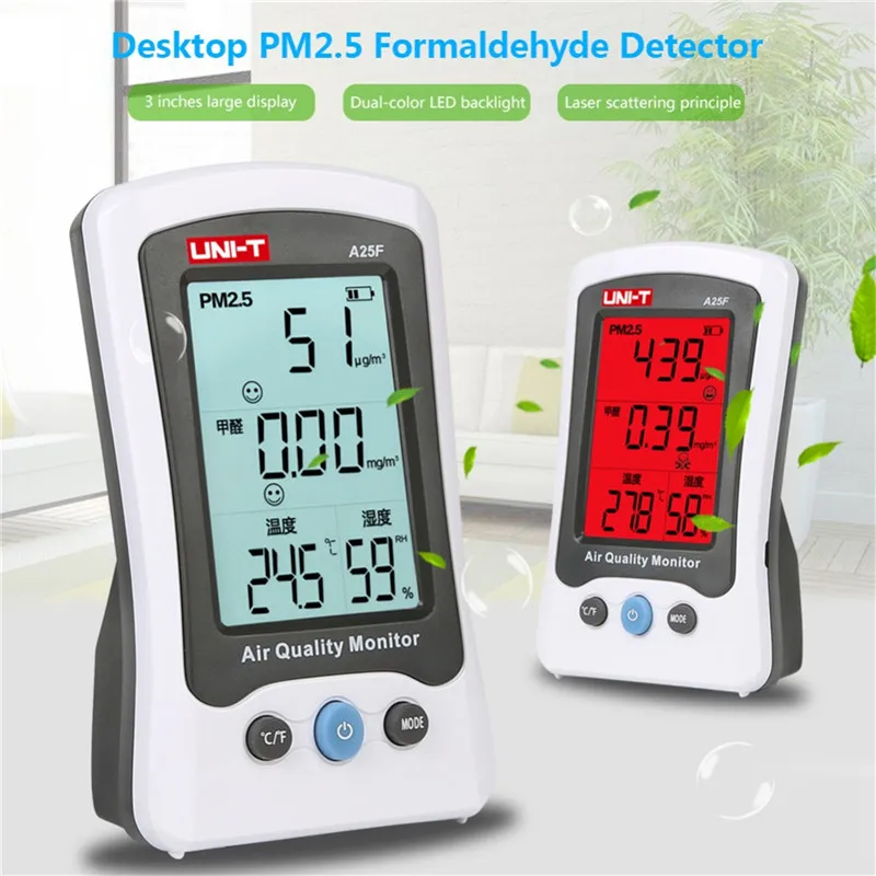 

UNI-T A25F Desktop Formaldehyde PM2.5 Detector Air Quality Temperature Measurement Meter with LCD display Formaldehyde tester