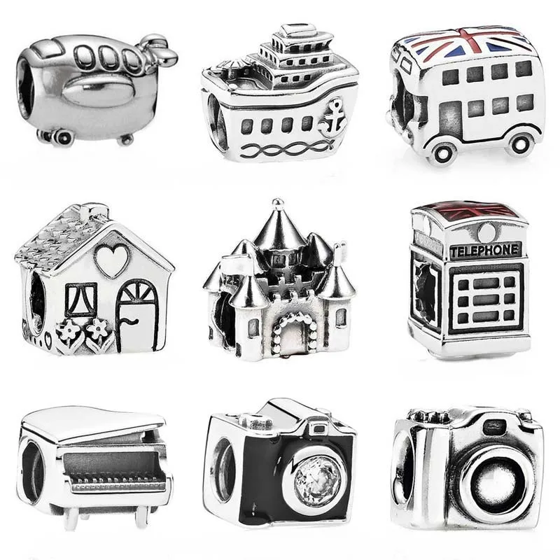 

Vintage Aeroplane All Aboard Cruise Ship Camera Fairytale Castle Charm Fit Pandora Bracelet 925 Sterling Silver Bead Jewelry