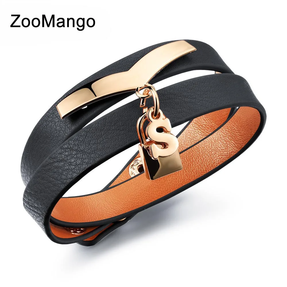 

ZooMango New Design Tassel Pendant Double-edged Adjustable Leather Wrap Bracelets Rose Gold Stainless Steel Bracelet OPH1008