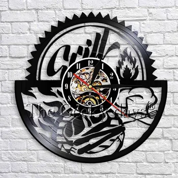

Family Reunion BBQ Party Wall Clock Personality Gril Barbecue Vinyl Record Wall Clock Watch Kitchen Clock Wall Decor