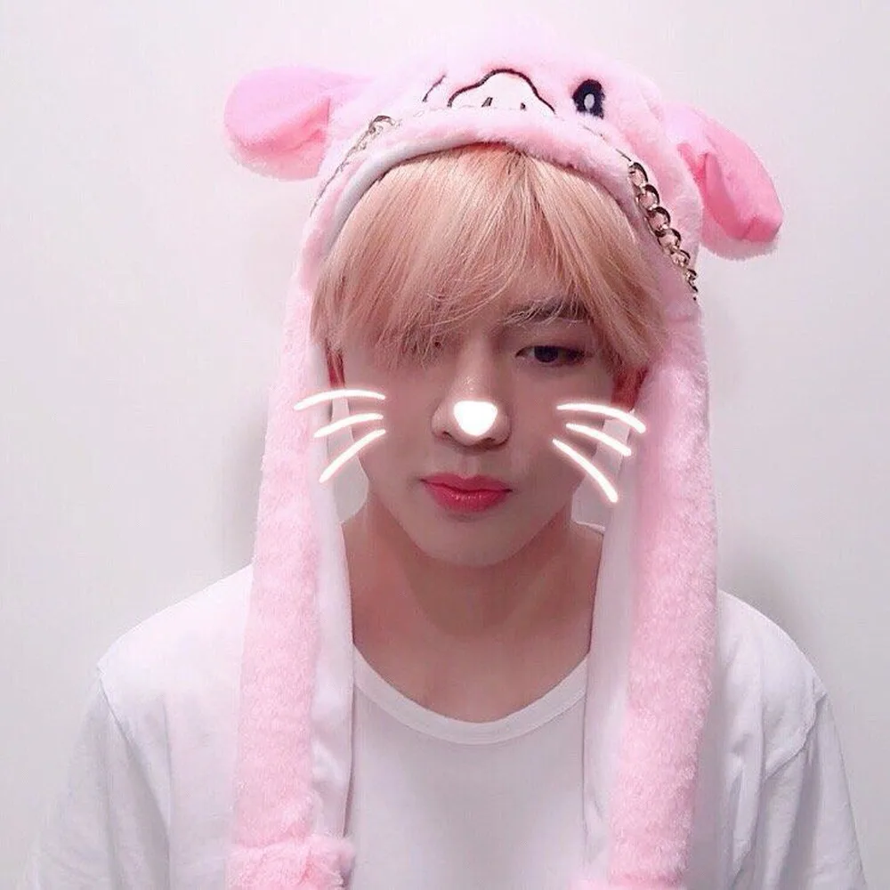 

New Kpop Bangtan Boys Rabbit Hat Shake Move Bunny Ears Animal Thicken Warm Hats Kids Winter Knit Animal Beanie Cap Cute Hat