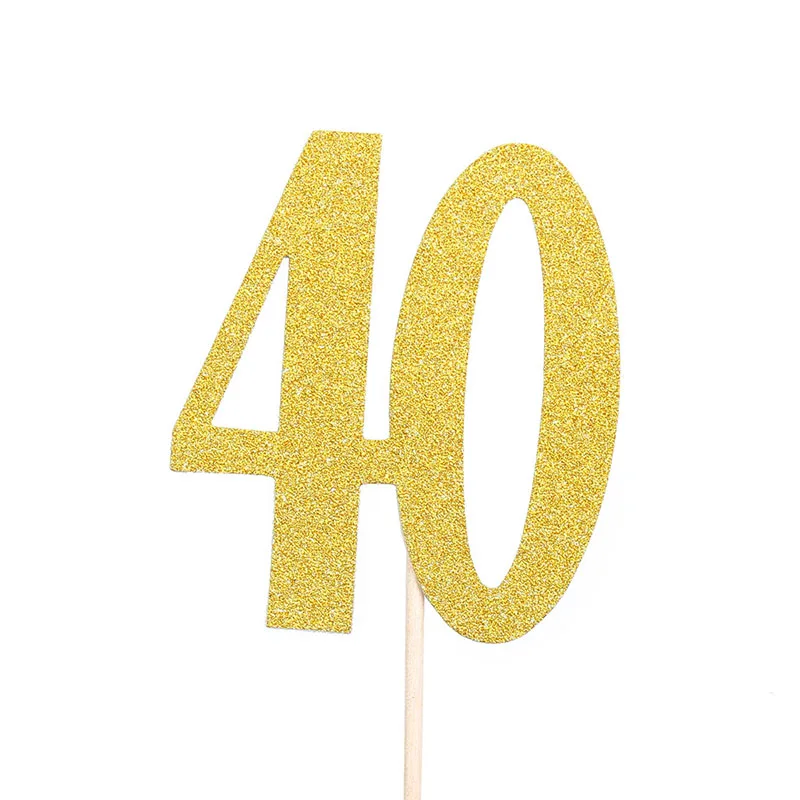 Золотые топперы для кексов на день рождения 30, 40, 50, 10 шт., украшения для дня рождения для детей и взрослых 20, 60, 70, 80, 90, товары для празднования юбилея - Цвет: 40