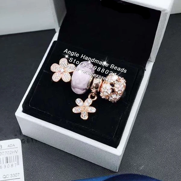 

4pcs Rose Gold Jewelry Set Shining Daisies And Enamels Dangle Charms Beads Fit DIY Bracelet Necklaces Jewelry Making Woman Gift