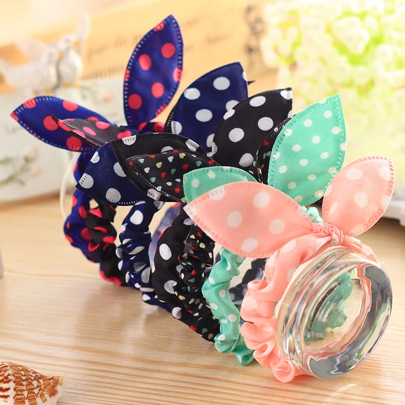 

10 PCS Fashion Girls Hair Band Mix Styles Polka Dot Bowknot Rabbit Ears Elastic Hair Ropes Ponytail Holder for Woman Headwear