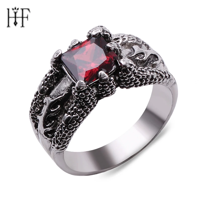 Cool Dragon Claw Ring With Red Stone Dragon Rings Hip Hop Crystal