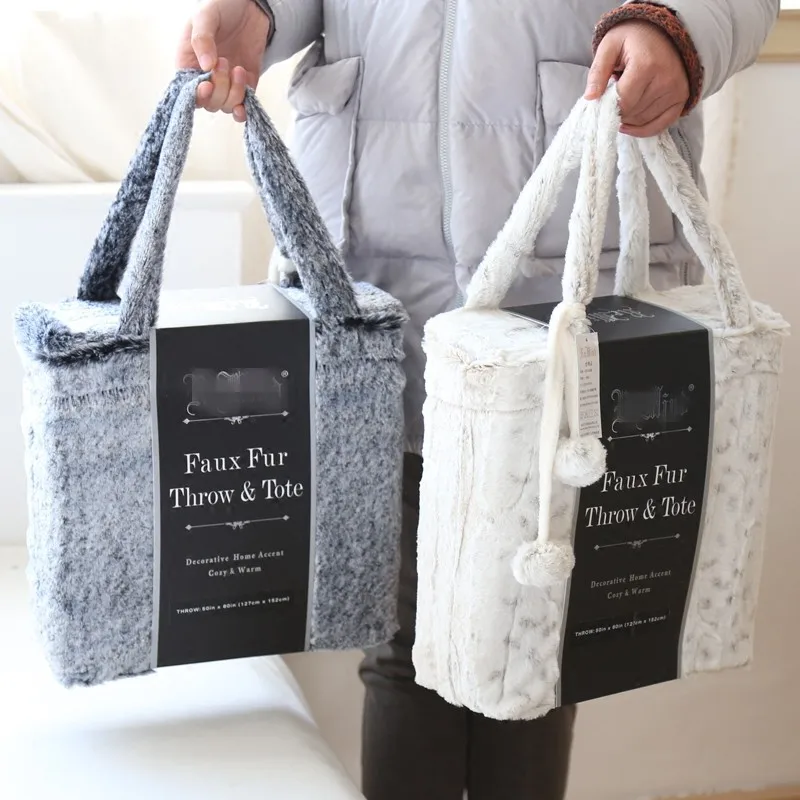Faux rabbit fur gift package blanket, gray fur car blanket pet blankets