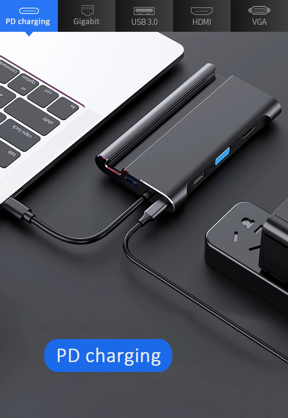 USB-C концентратор USB 3,0 HDMI VGA RJ45 Ethernet адаптер с держателем для телефона стенд Thunderbolt 3 PD для MacBook Pro huawei USB C концентратор