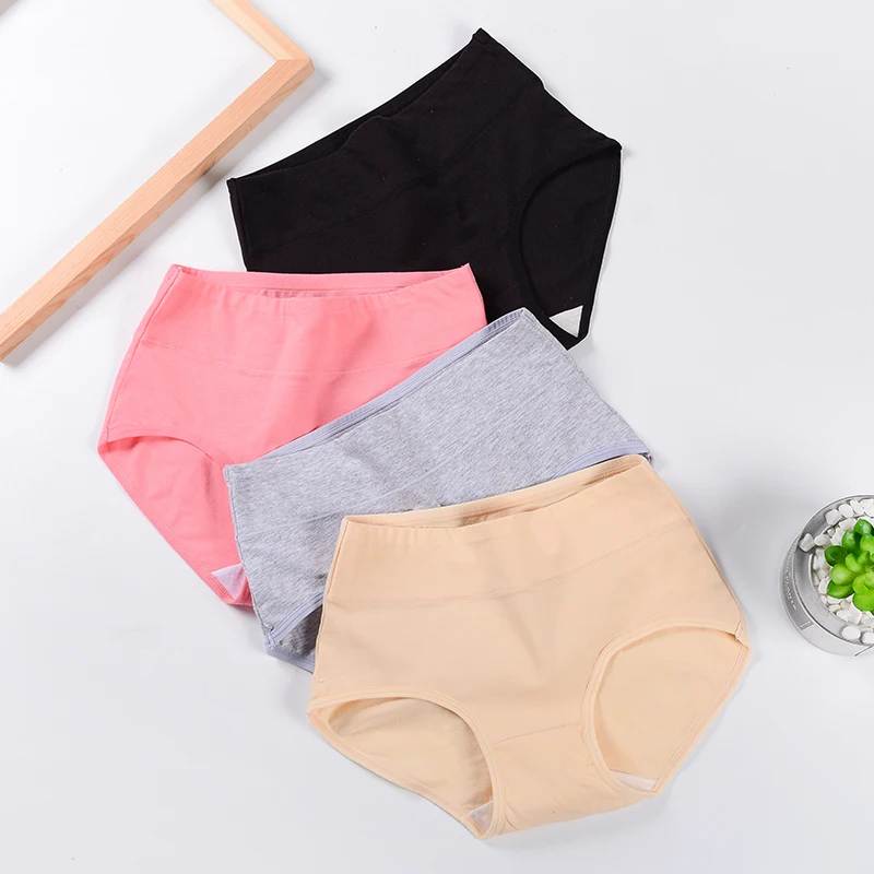 

5Pcs Women Underwear Cotton High-RiSe Panties Girl Multicolor Lingeries Shorts Underpant Simplicity Solid color Women Pants