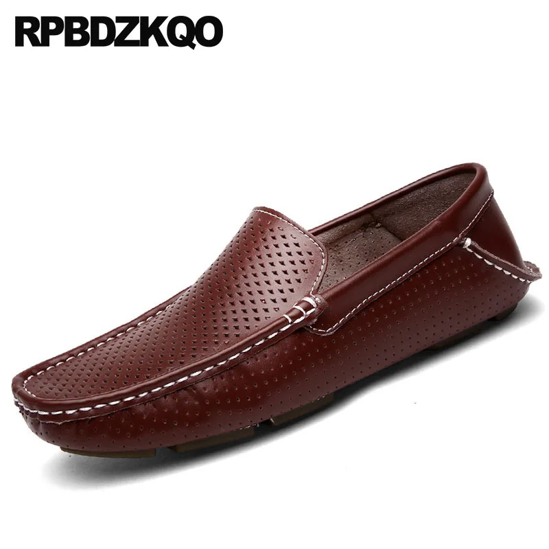 Mocassins Designer Appartements Brun Sur bleu orange Cuir Chaussures marron D'été Verni Noir Glissement Caoutchouc Respirant En Doux Évider Conduite Casual Nouveau IqxAZBdEW